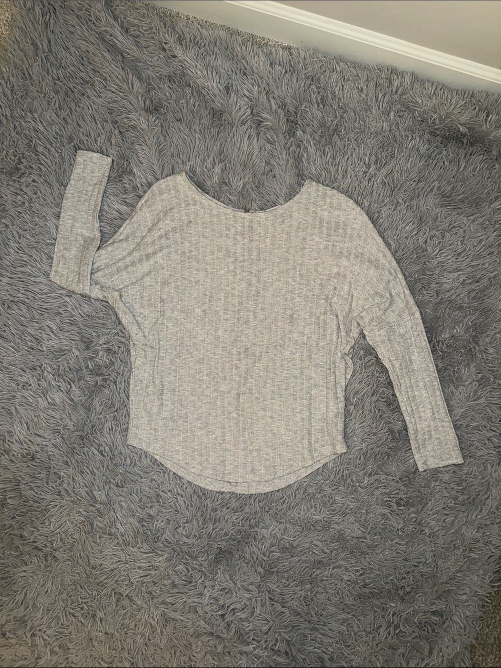 NWOT Light Gray Ribbed Long-Sleeve Women's Top